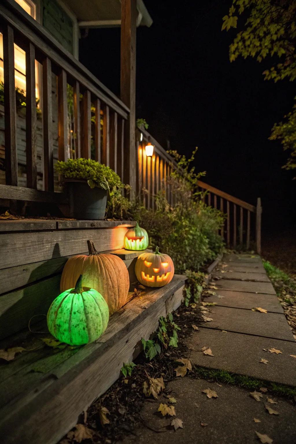 Pumpkins radiating a mysterious glow, perfect for Halloween nights.