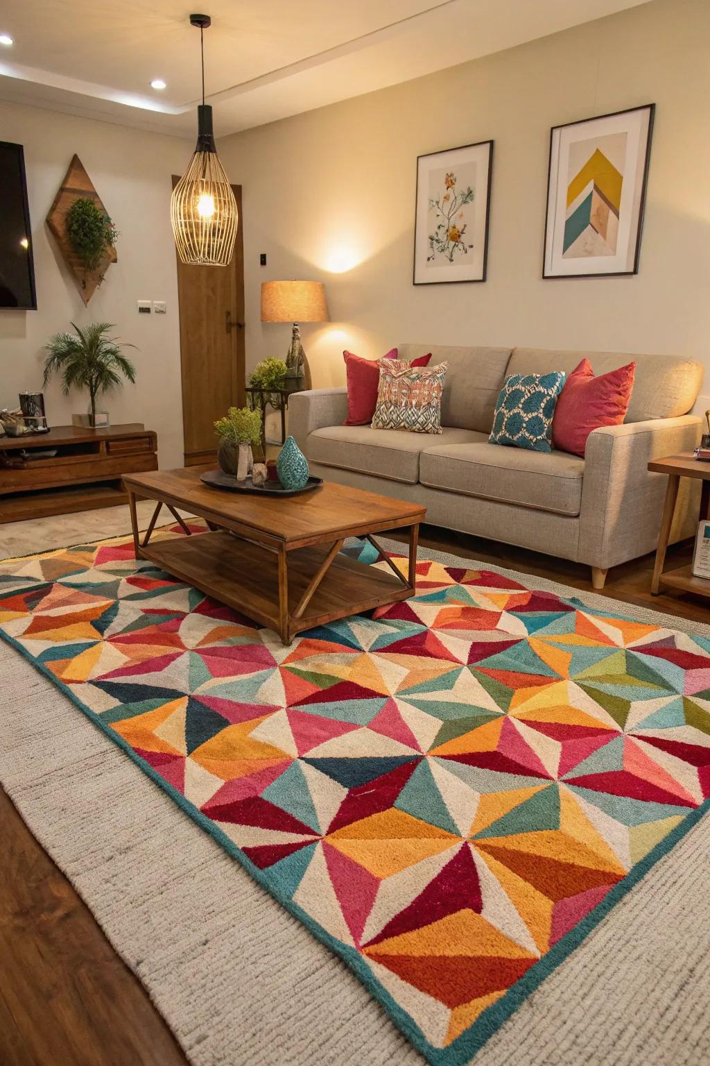A striking geometric rug makes a statement.