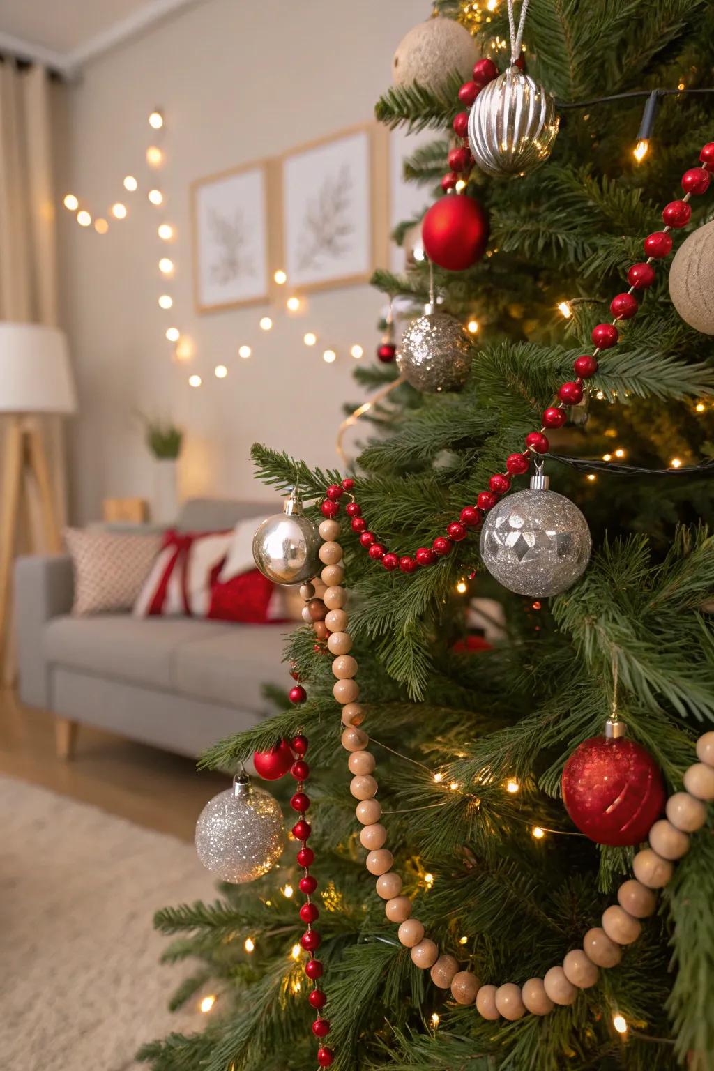 Wooden beads impart texture and dimension to your tree.