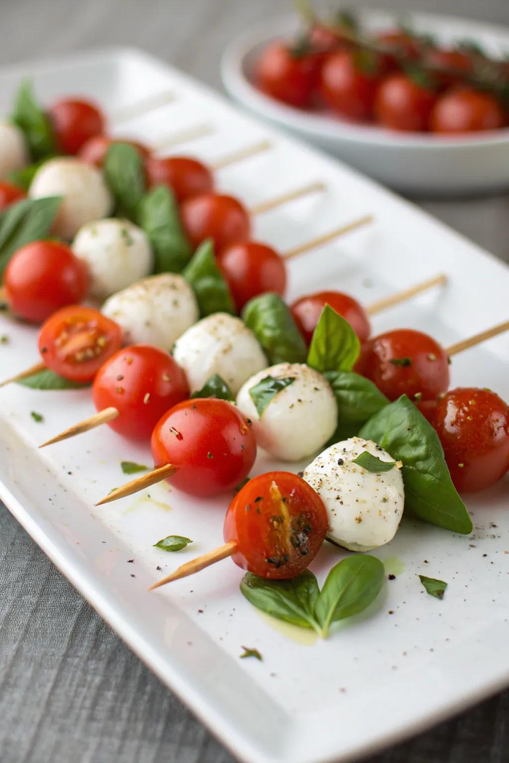 Cherry tomato skewers are an understated yet remarkable party snack.