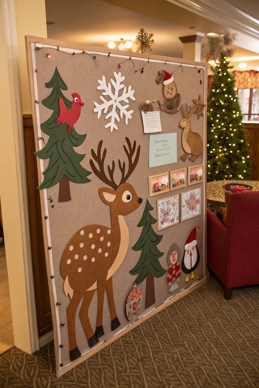 Reindeer and woodland companions craft a whimsical scenery.