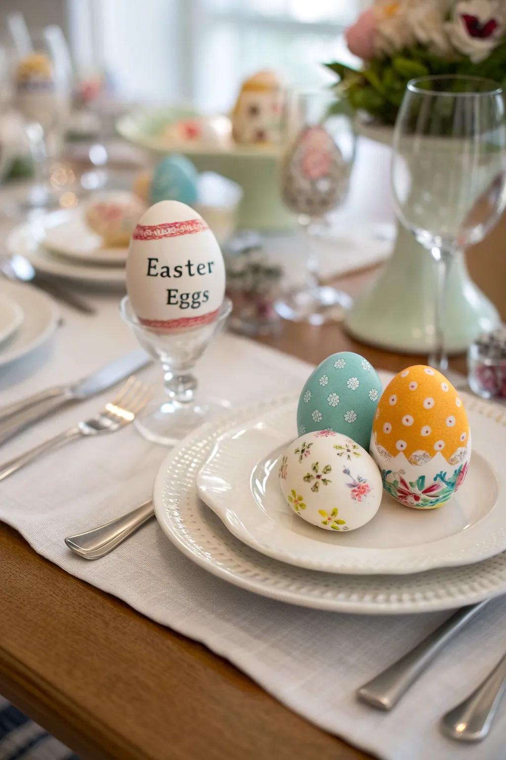 Custom Easter eggs compose unique place markers.