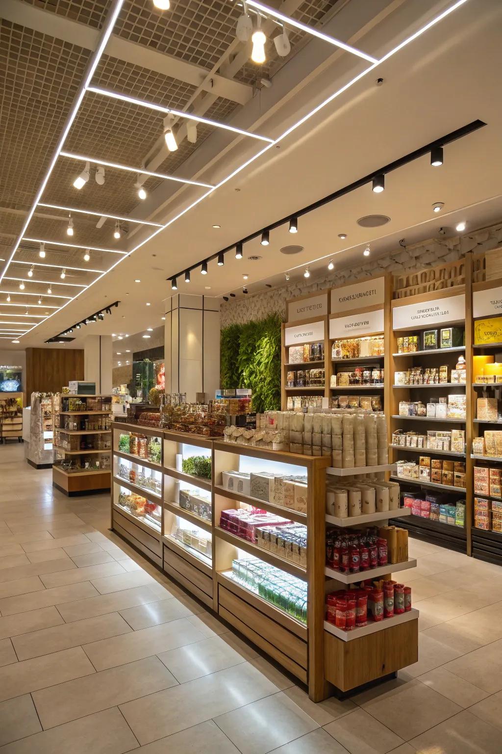 Layered lighting enriching dimension and fascination to the store.