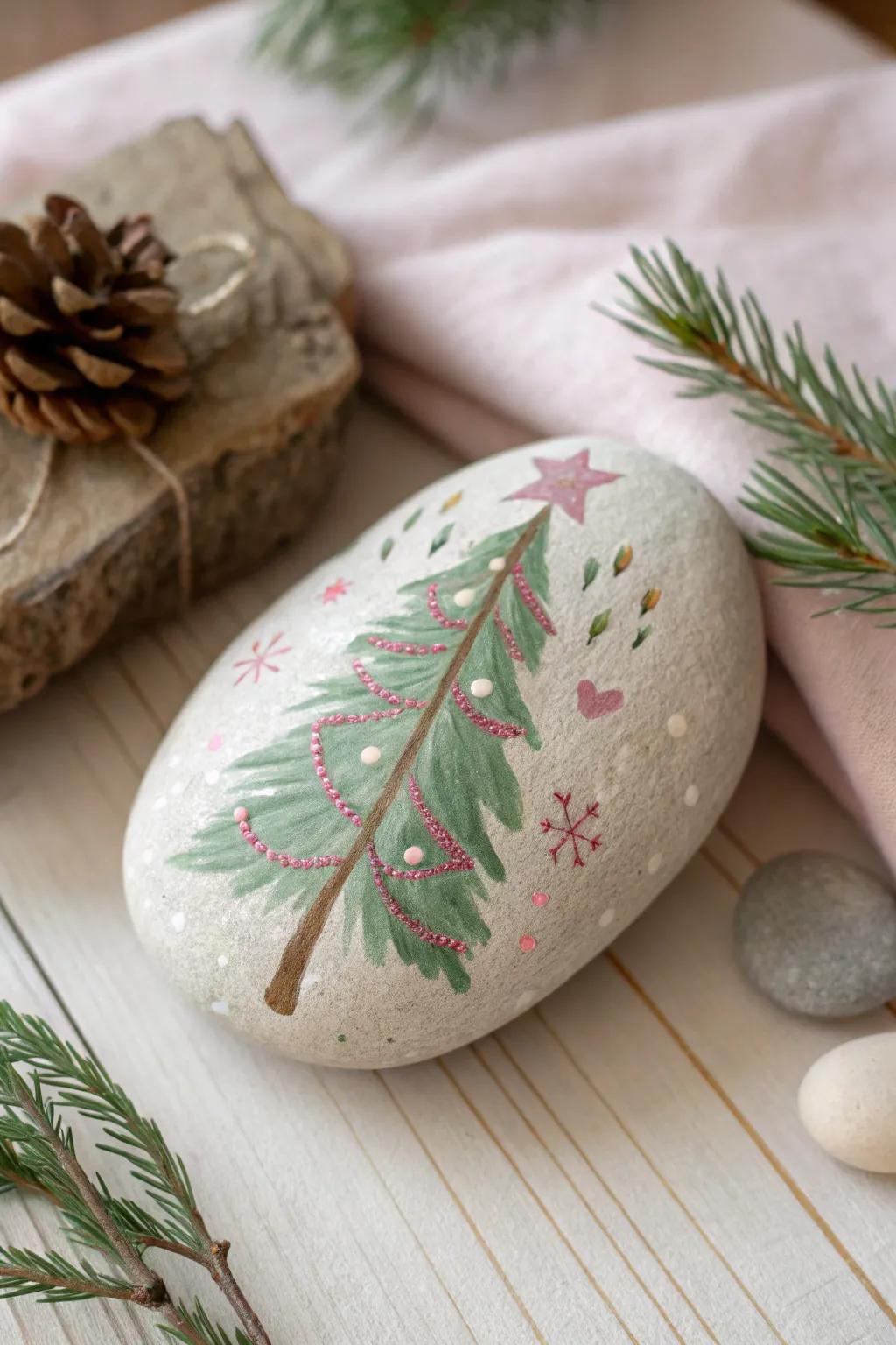 Celebrate the season with minimalist holiday stone art that brings festive charm and natural beauty to your home.