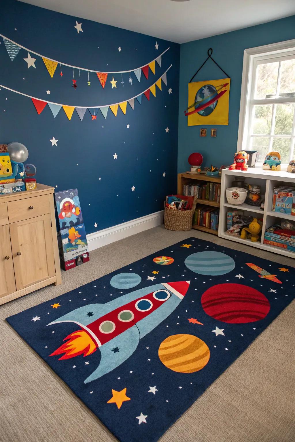 Ground your design with a playful spacecraft-themed rug.