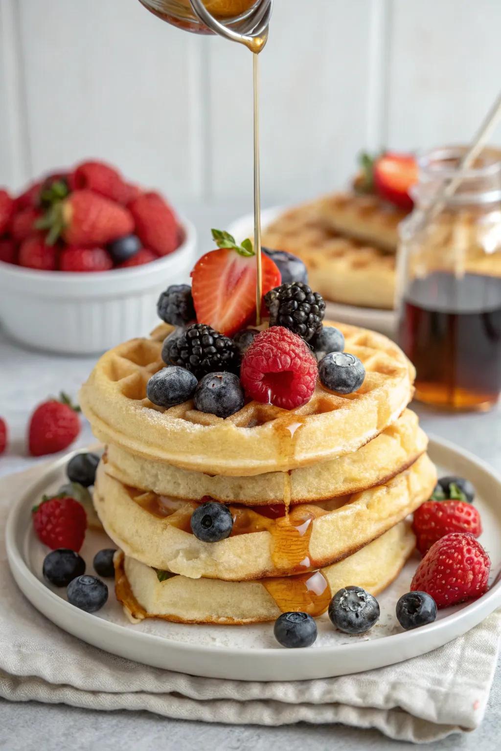 Light waffles with fruits add sweetness to your morning.
