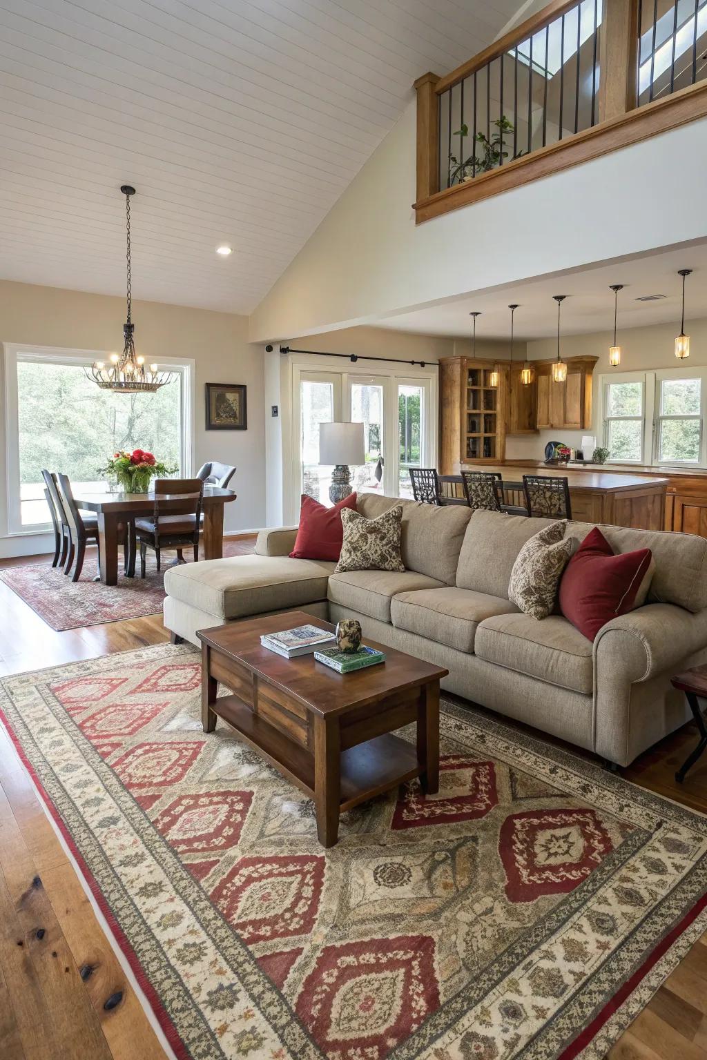 Zones delineated in an accessible space employing strategic furniture placement.