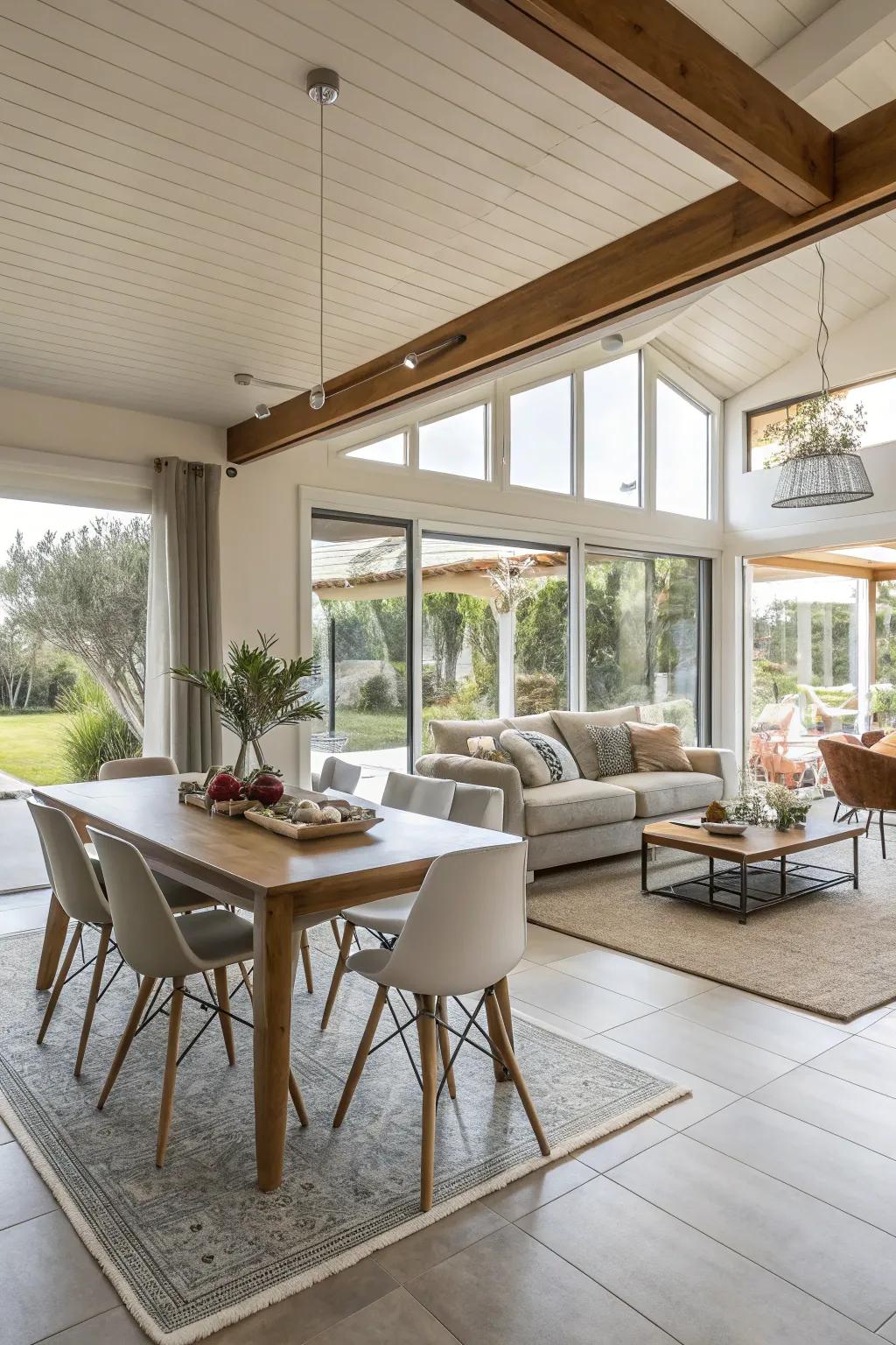Furniture separating areas in an open room.