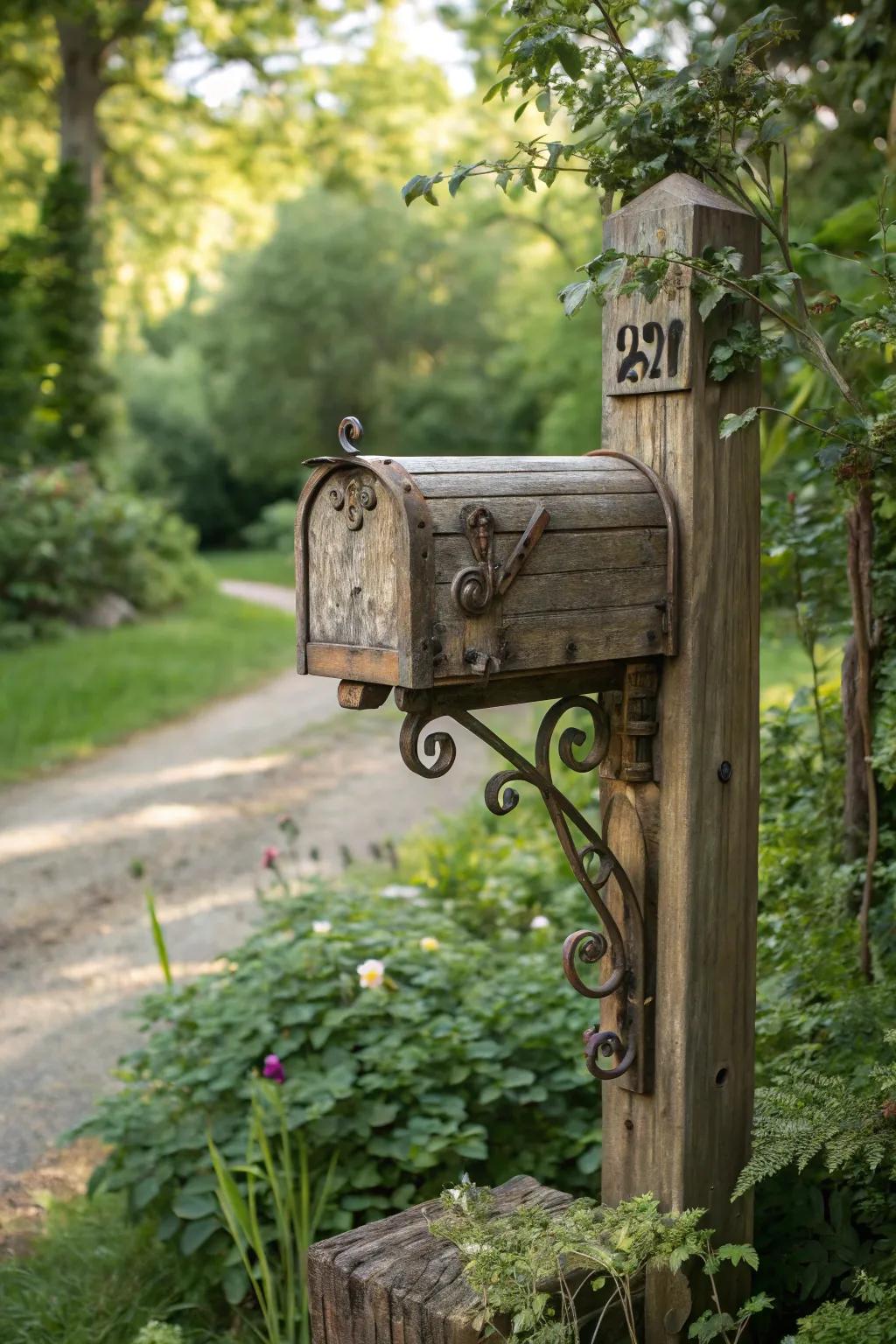 Antique hardware elevates this artisan mailbox stand.