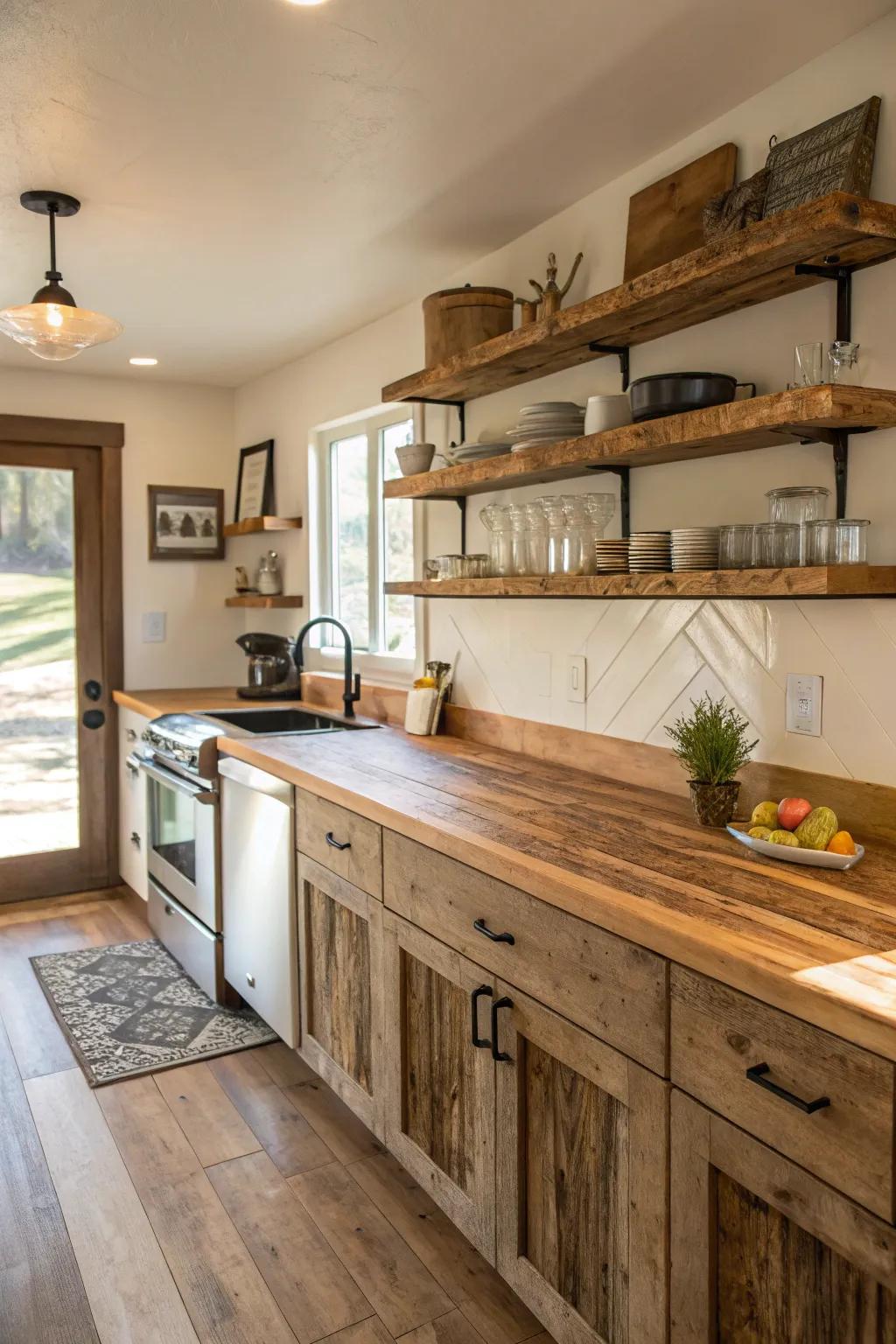 Repurposed timber infuses this kitchen with history and warmth.