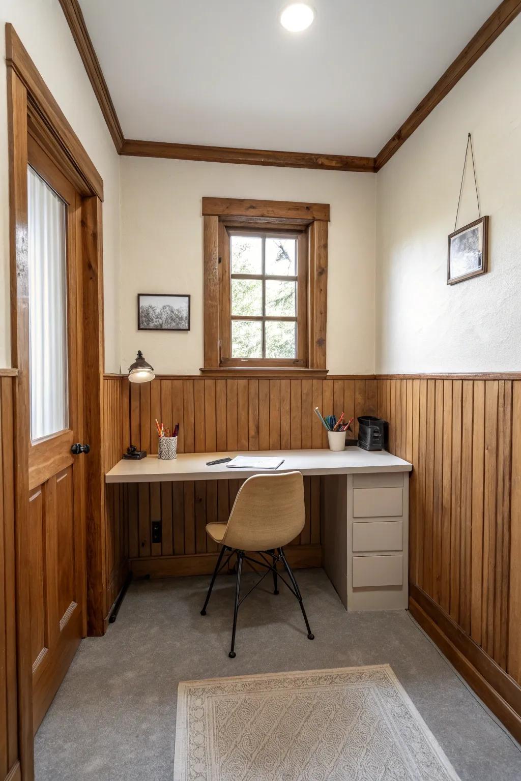 Minimalist paneling furnishes an unblemished and uncluttered aesthetic.
