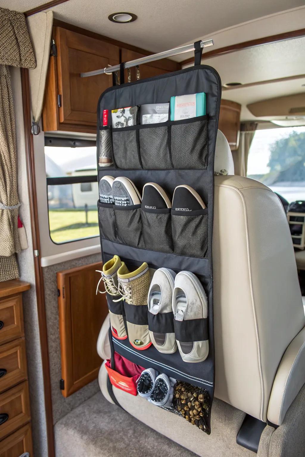 Keep shoes handy with over-the-seat organizers.