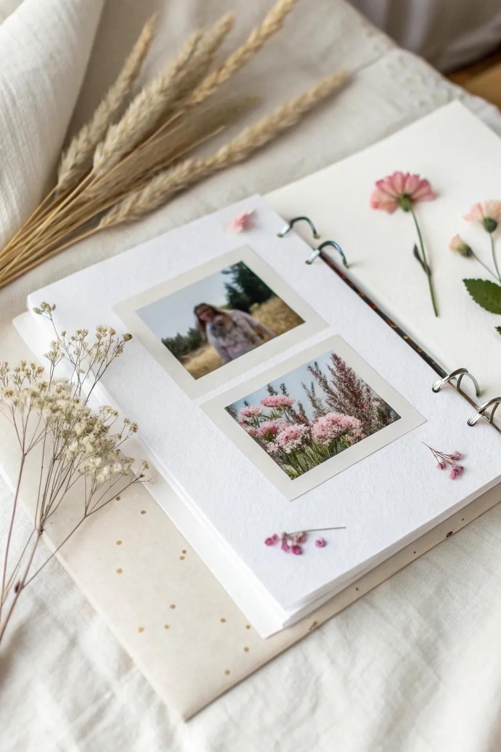Make your scrapbook better with overlapping floral parts for a touch of natural elegance.
