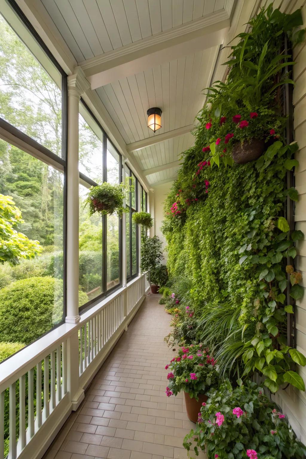 An upright flora arrangement introduces greenery and optimizes space.