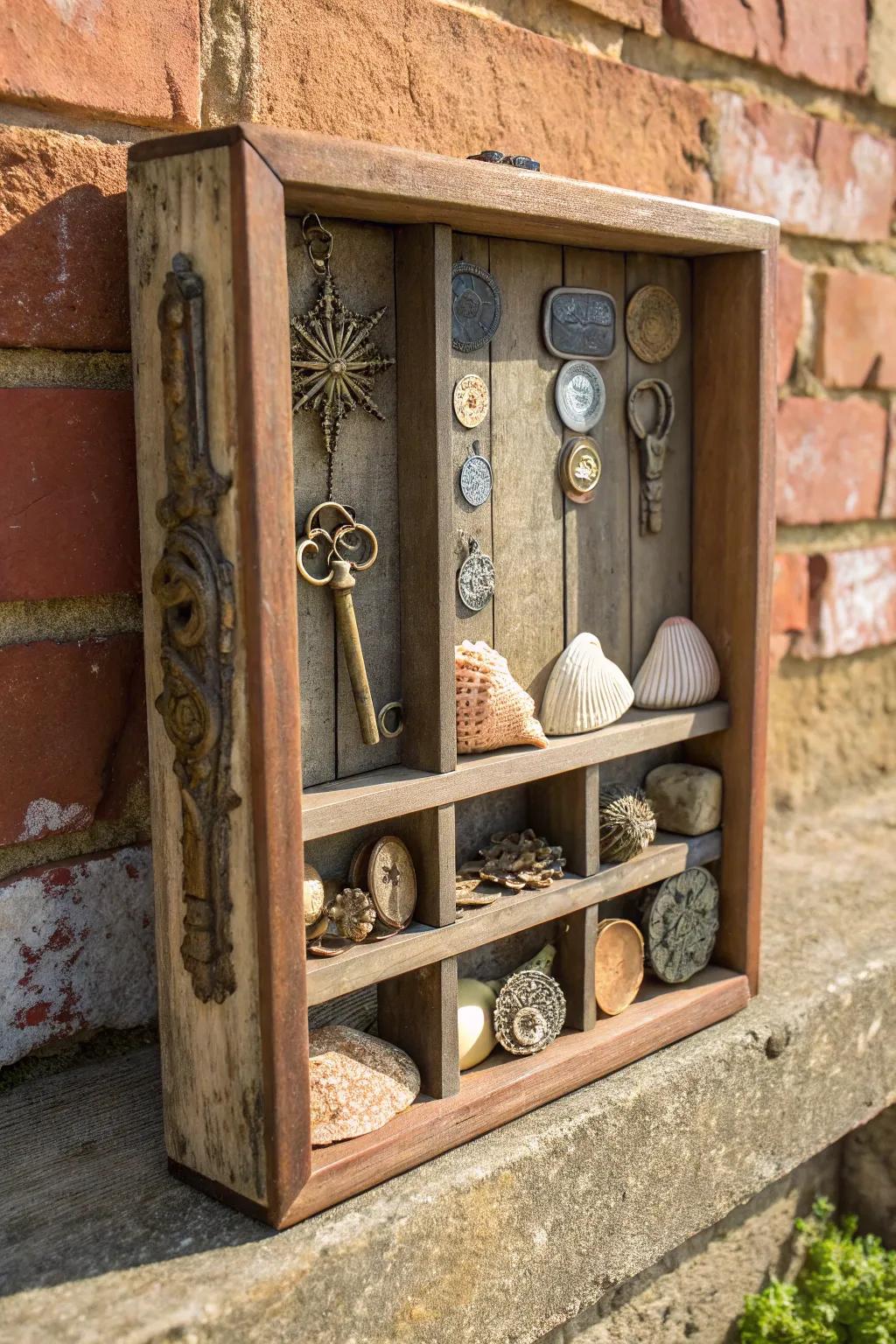 An upcycled drawer display box with vintage charm.
