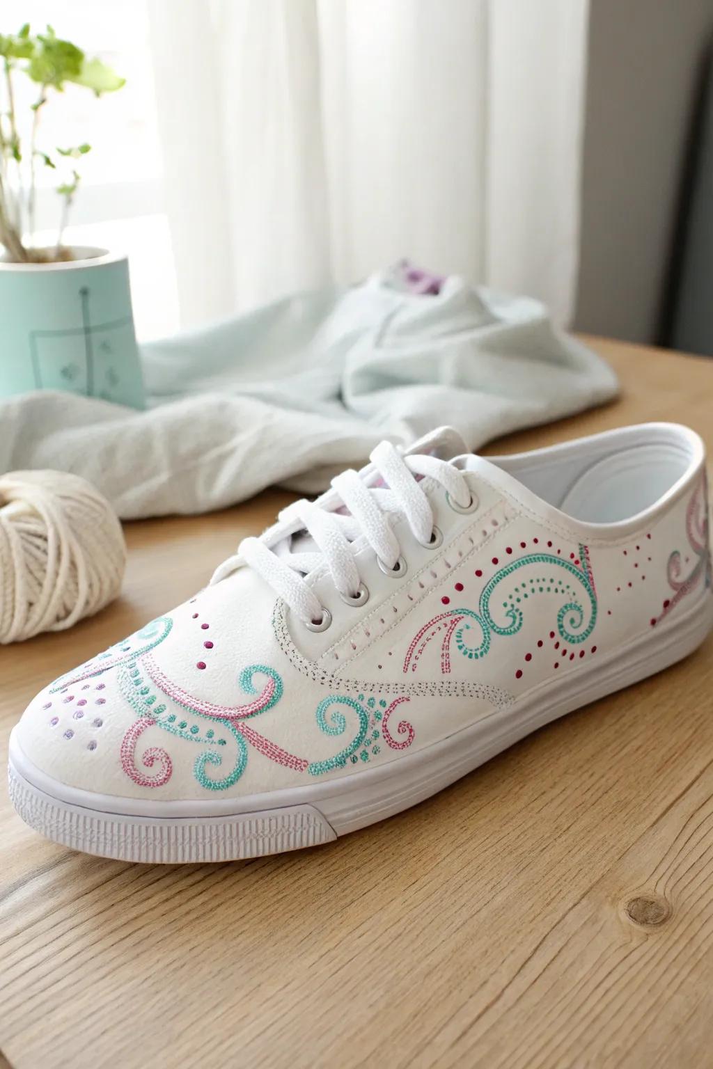 Step into creativity with charming puffy paint patterns on your favorite sneakers.