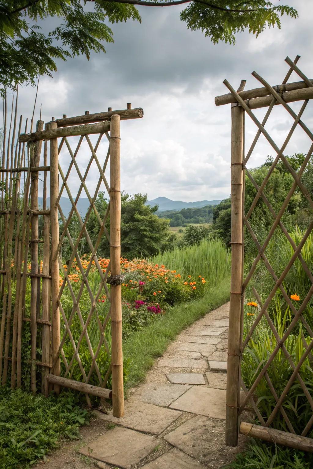 A bamboo gate embracing sustainability.