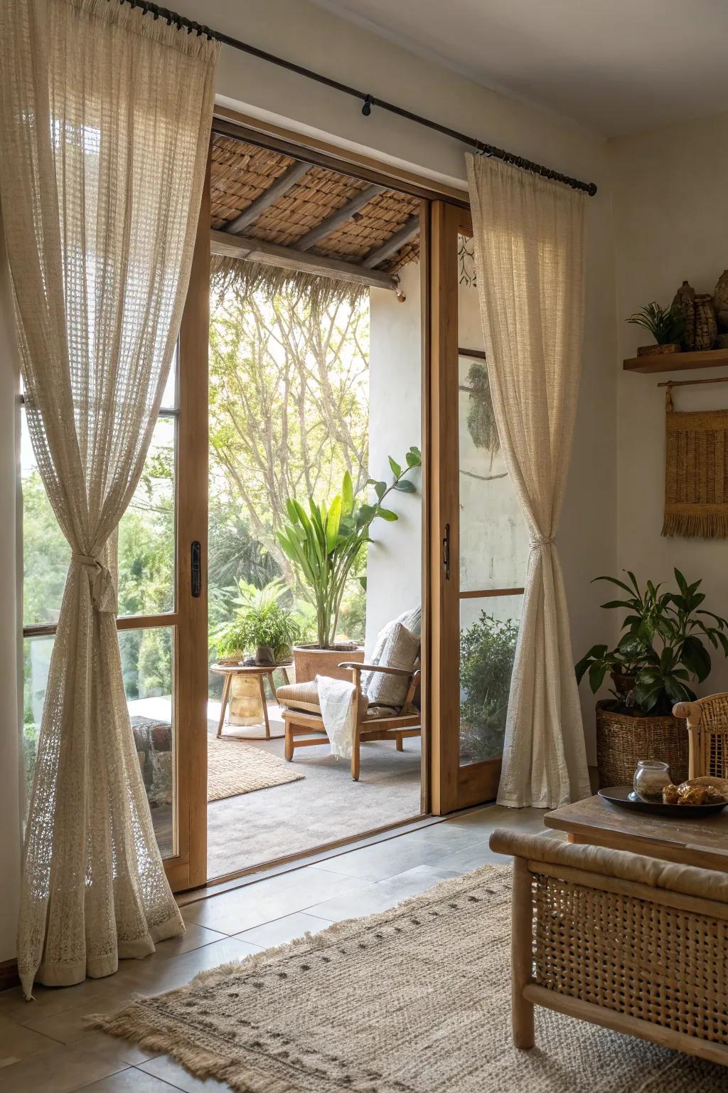 Bring warmth with natural woven texture curtains.