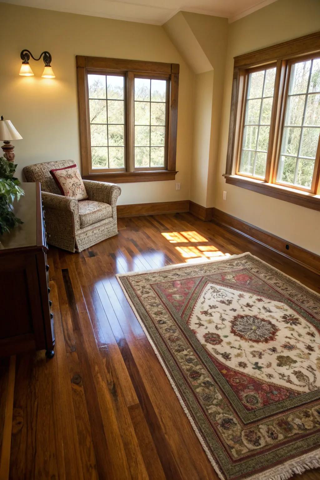 Elegant flooring selections enhance the opulence of this small cigar area.