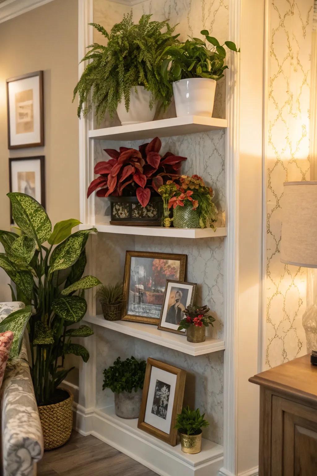 Corner shelves maximize space and style.