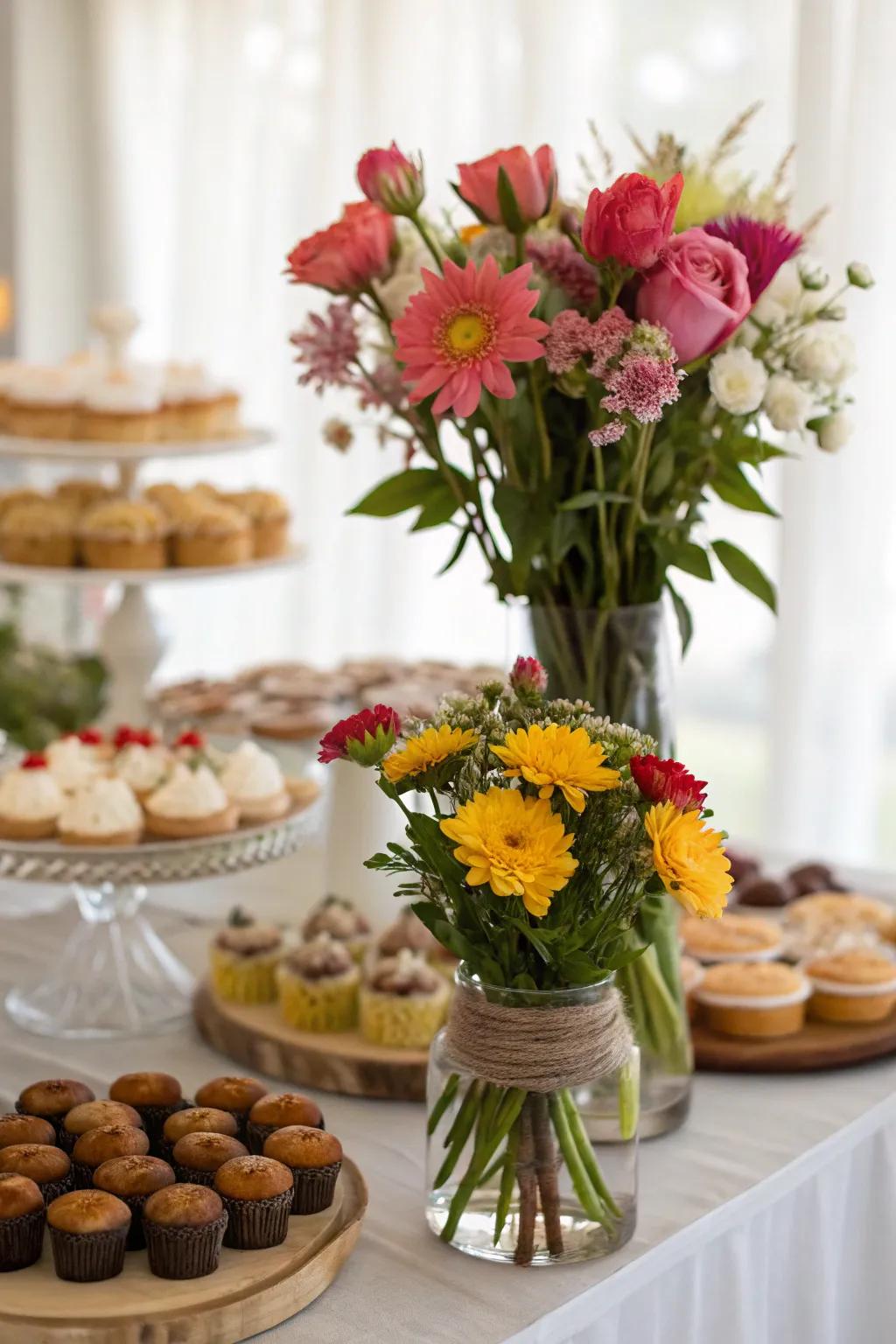 Elegant blossom features that beautifully enhance a dessert table.