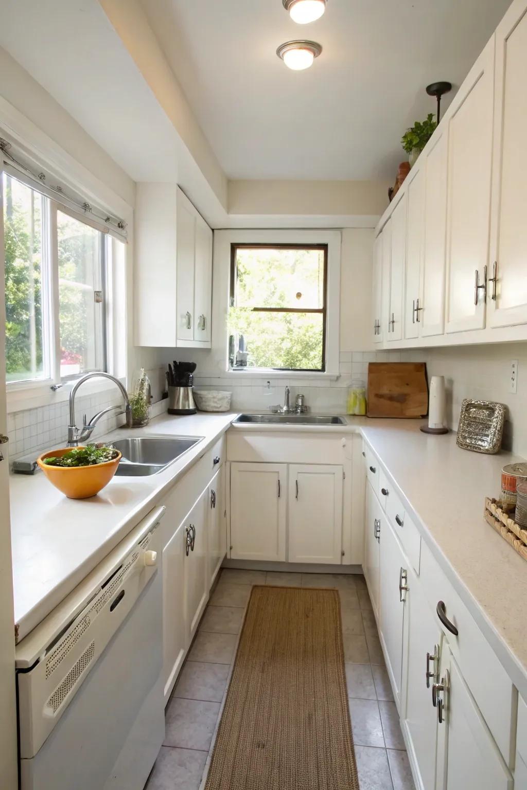 A single-basin washing station maximizes counter space.
