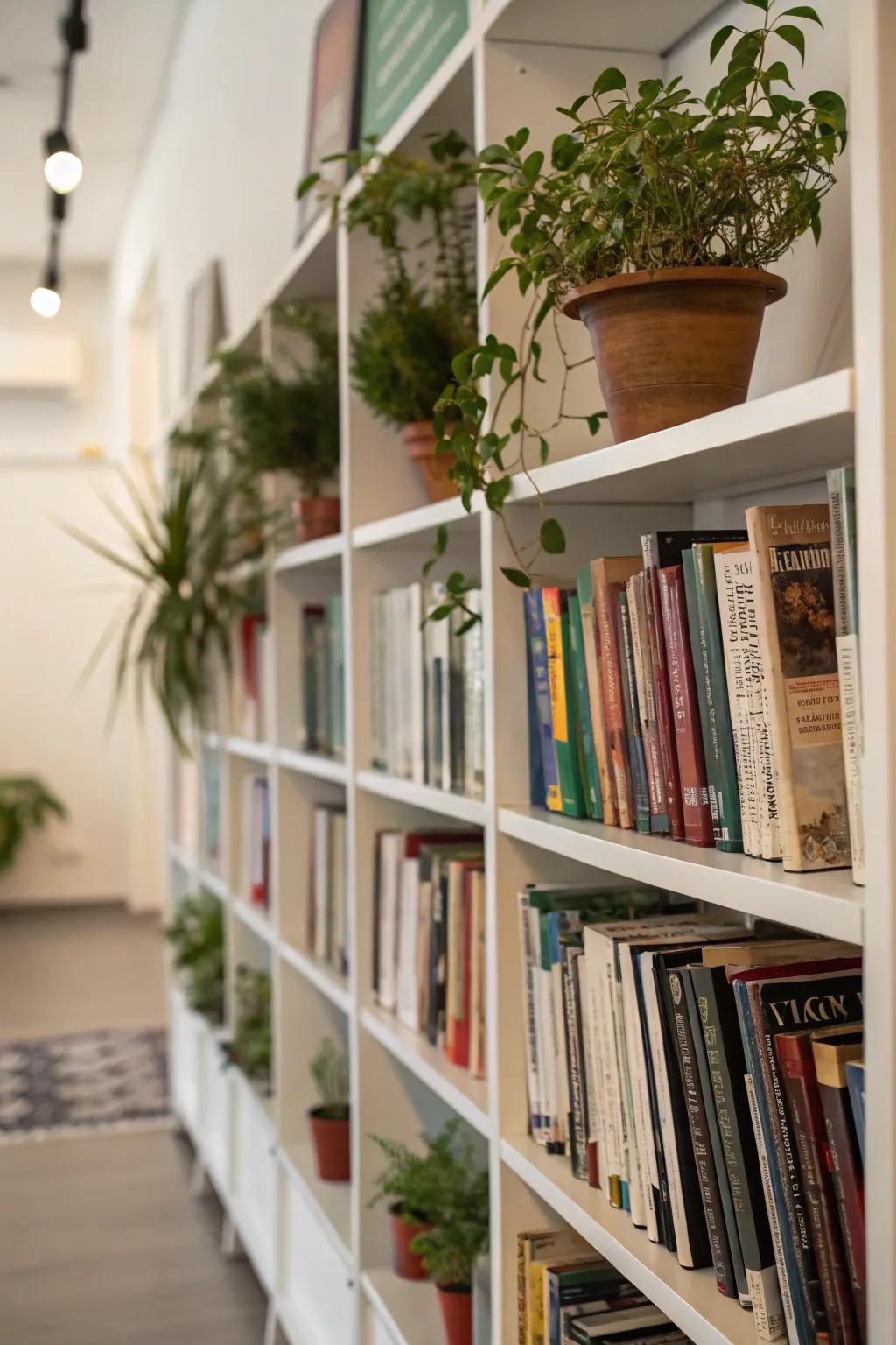 Plants contribute a vibrant and lively element to your collection of books.