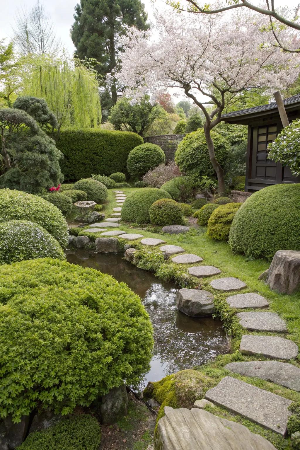 Leafy bushes offering year-round vitality.