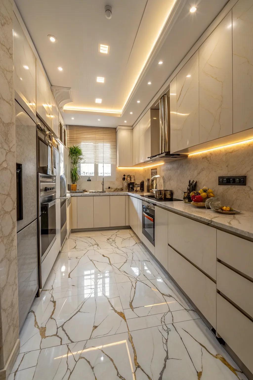 Marble-style coverings add a sense of luxury.