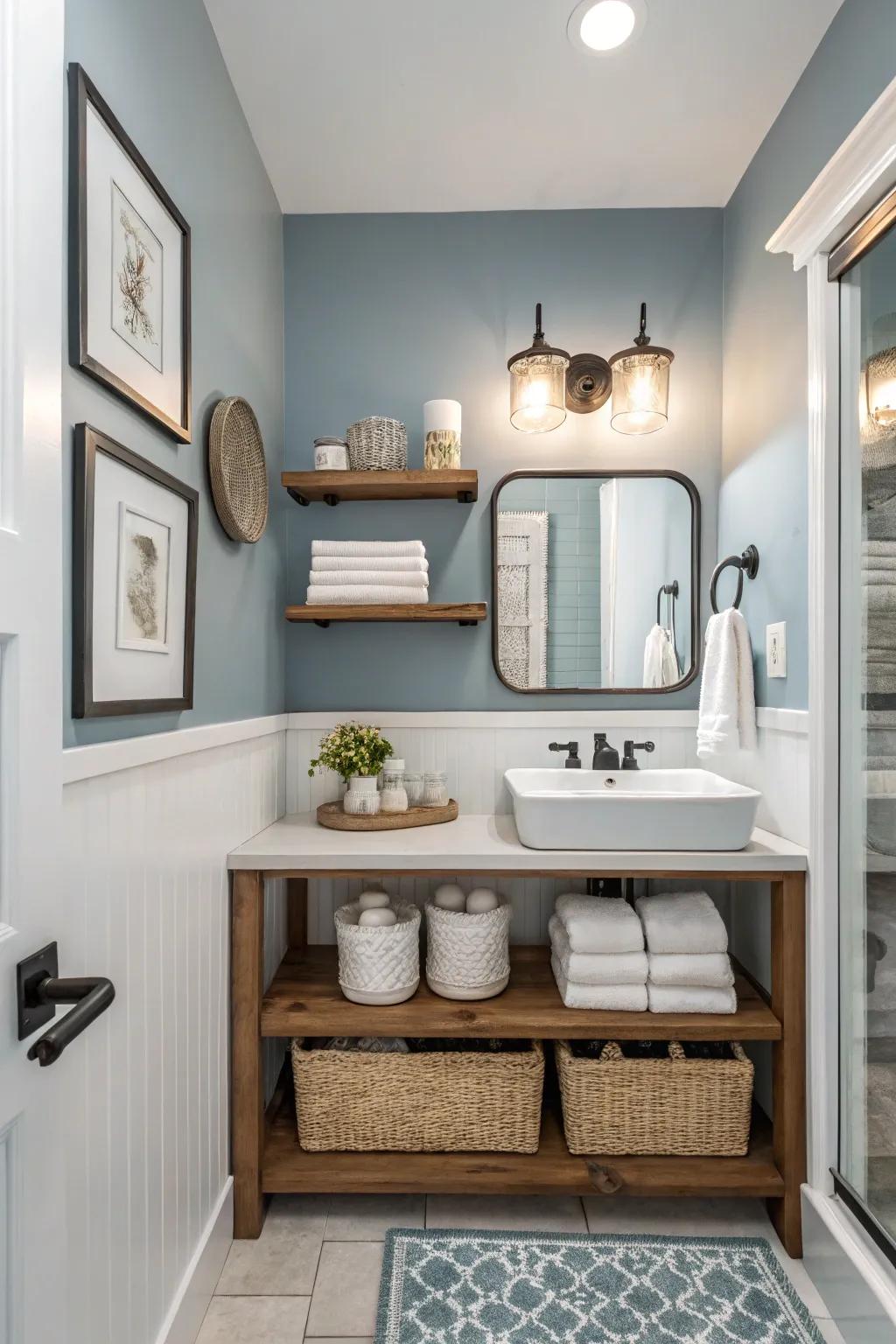 Open shelving matches function with style.