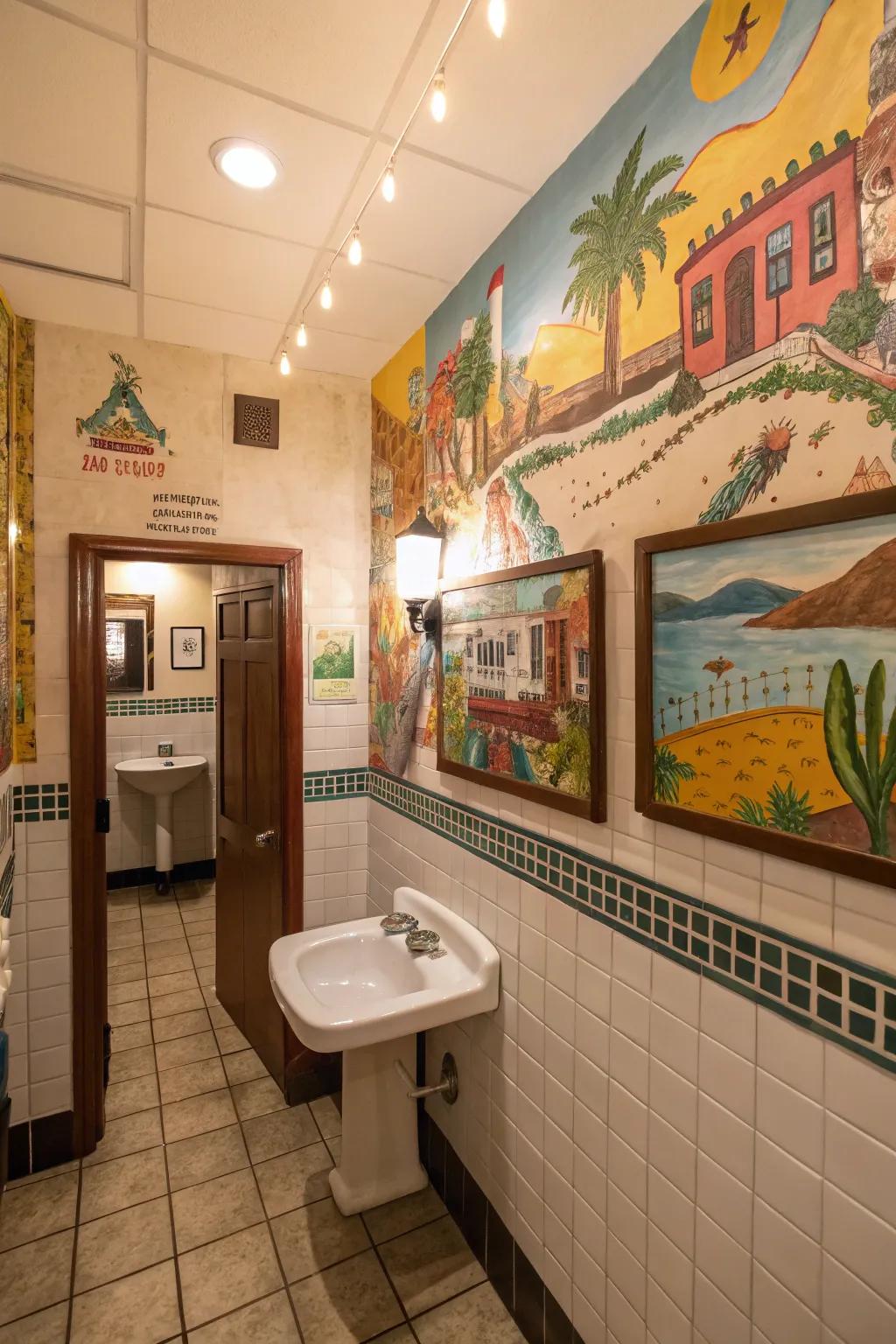Art transforms bathrooms into remarkable environments.