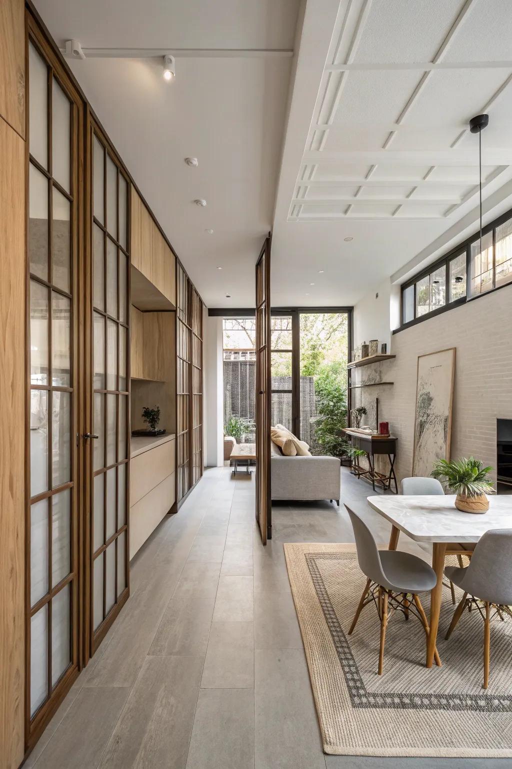 Partitions facilitate privacy and versatility in shared spaces.