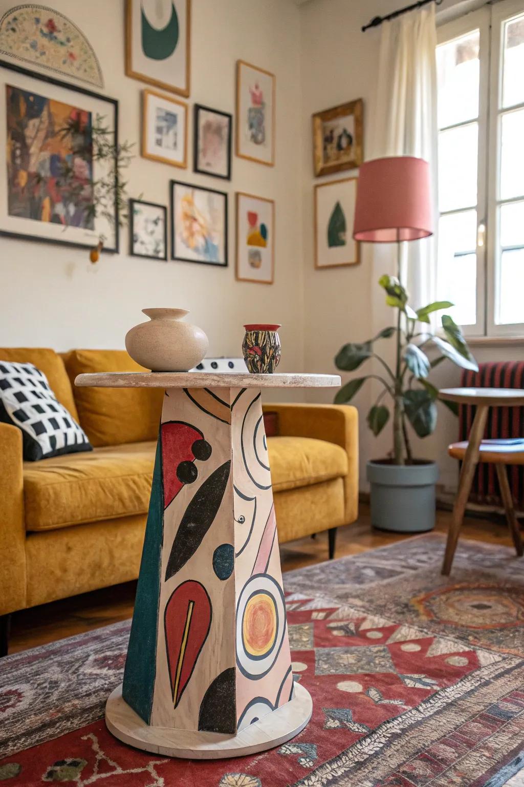 Artistic tables serve as bold statement pieces.