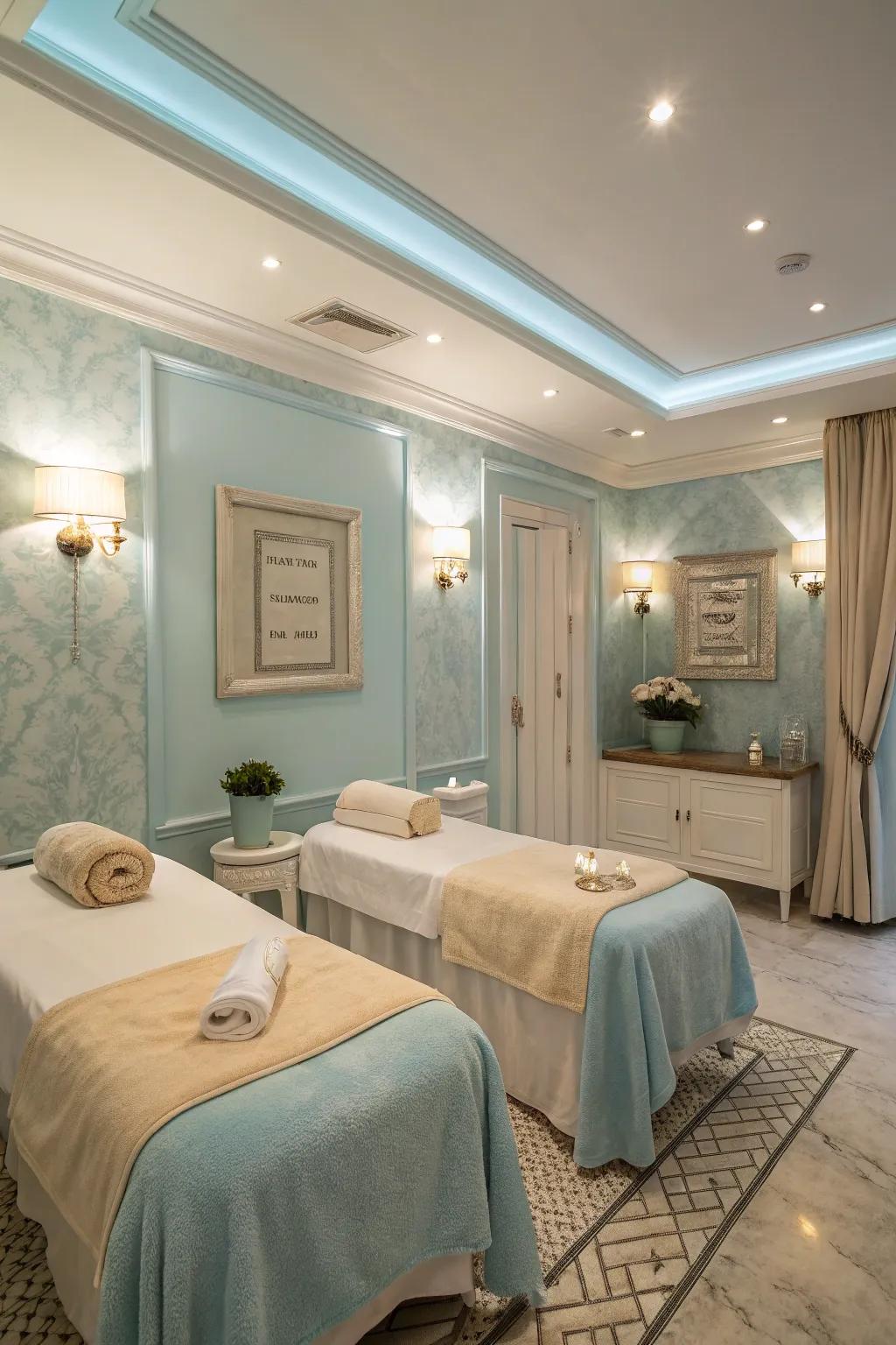 Bright color scheme within a spa area to enhance location