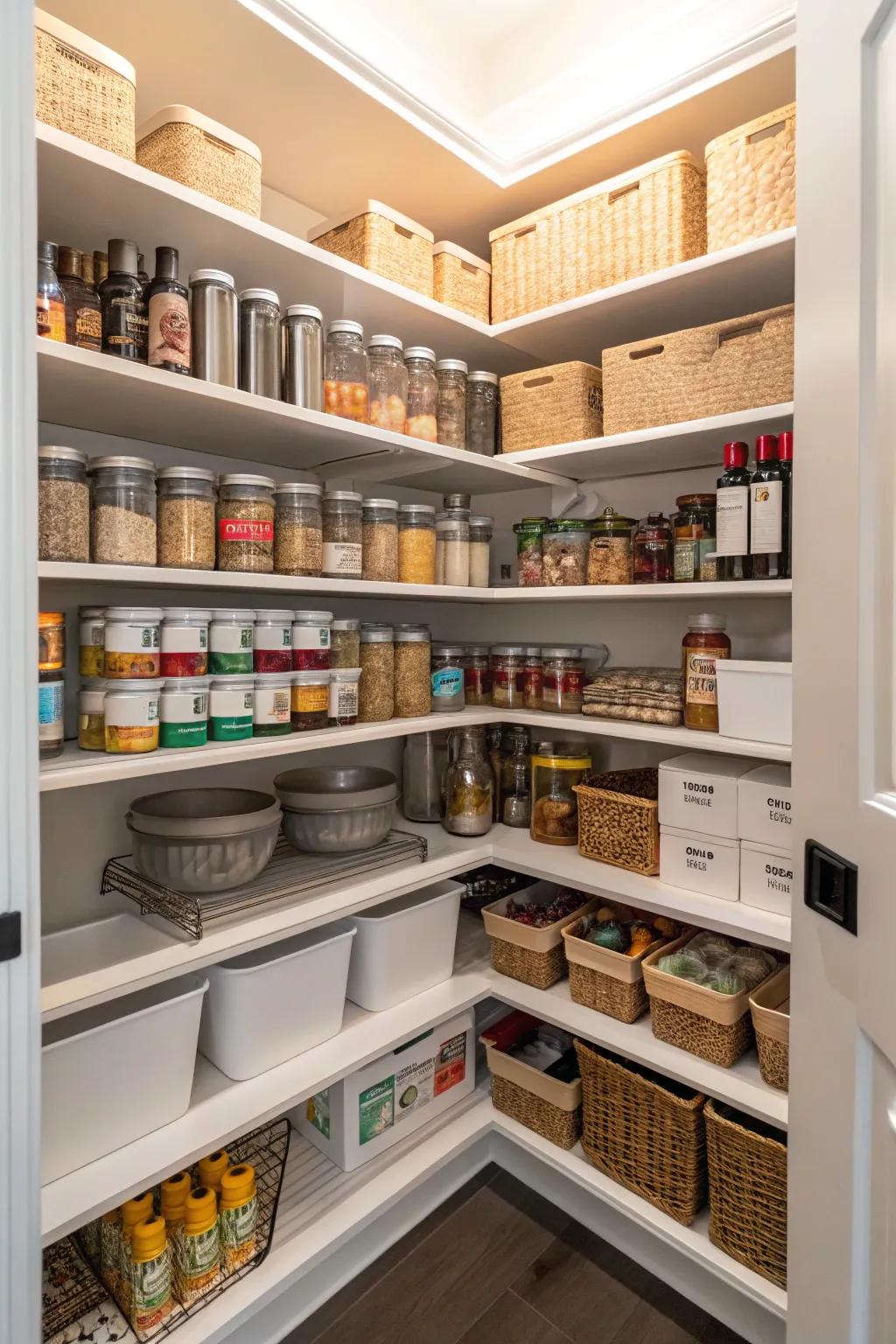 Expanding shelves provide customizable storage.