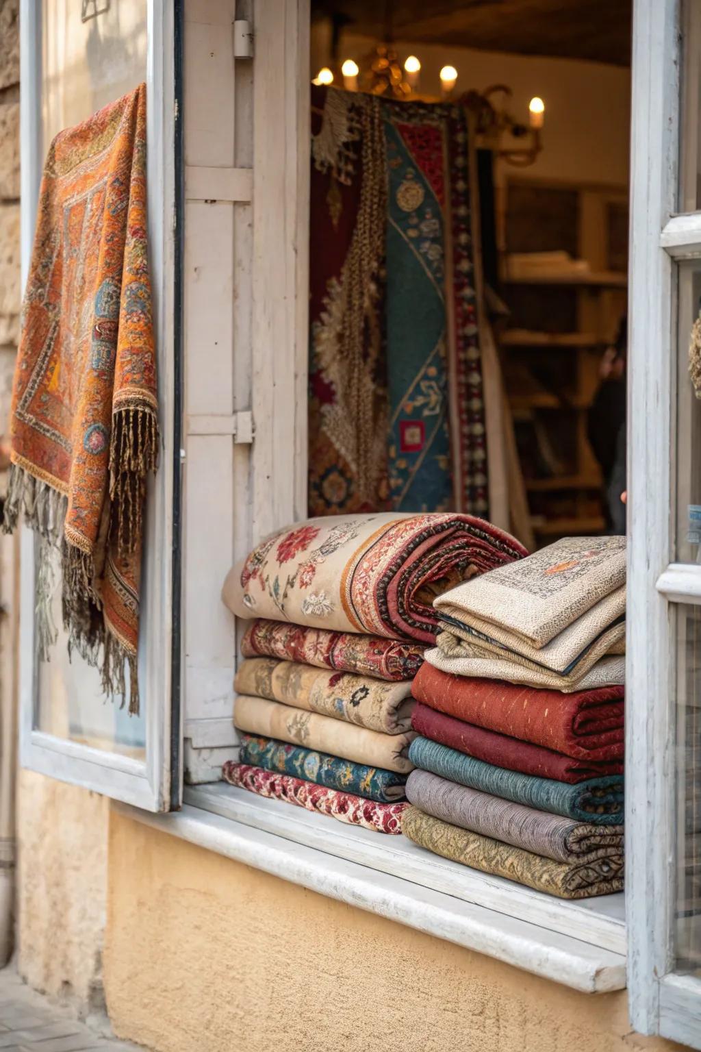 Woven fabrics imparting warmth and feel to a compact window arrangement.