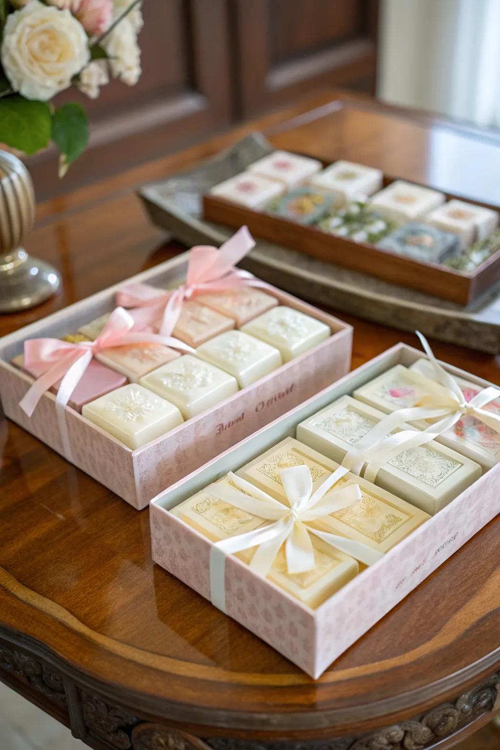 Gift-ready soaps elegantly wrapped for any event.
