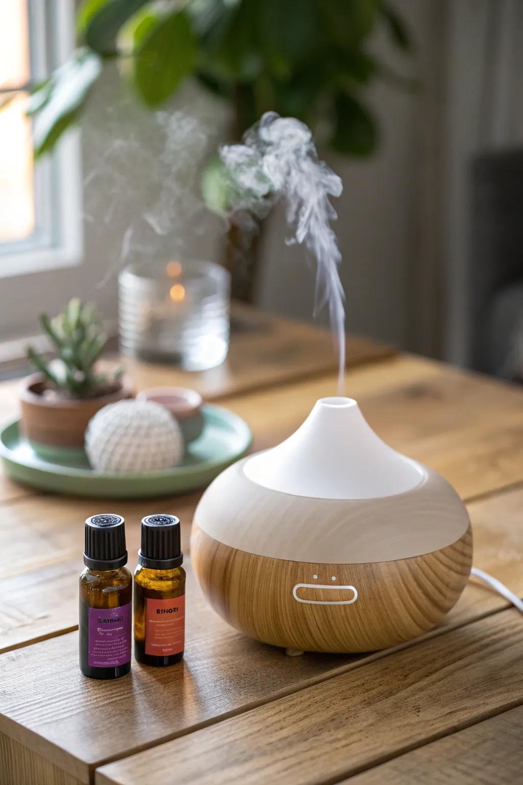 Infuse the atmosphere through pacifying scents via a scented oil disperser.