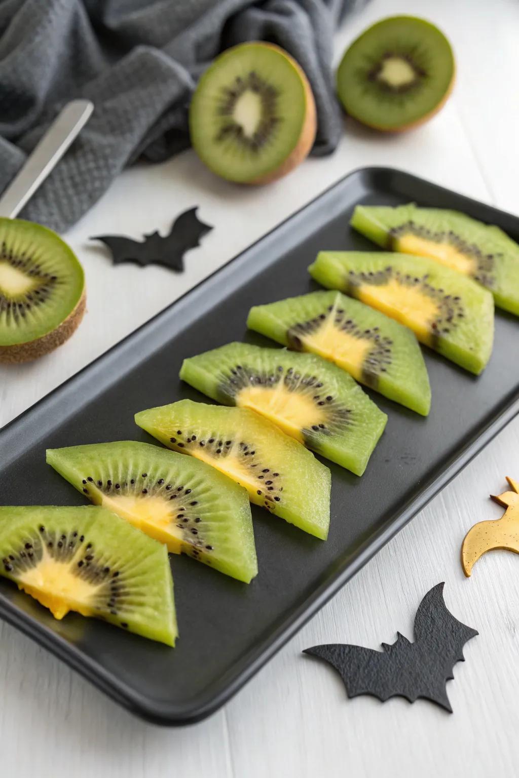 Bat wing kiwi slivers contributing an air of refinement to spectral snacking.