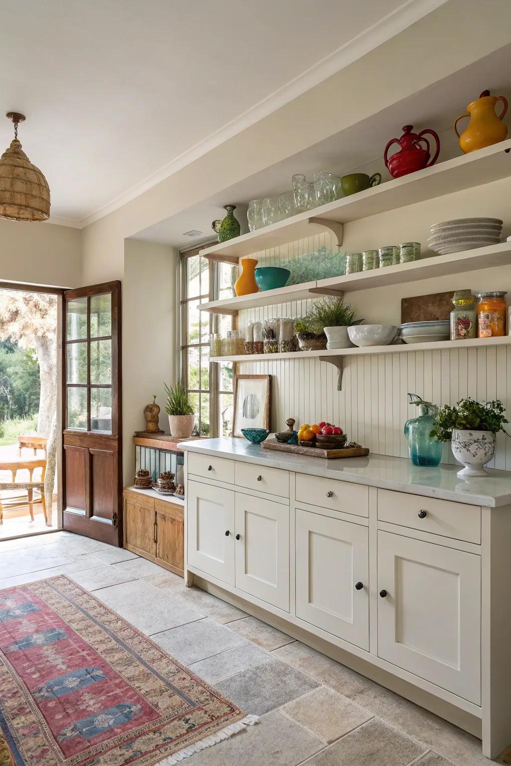 Open shelving gives a personal touch and display area within your kitchen.