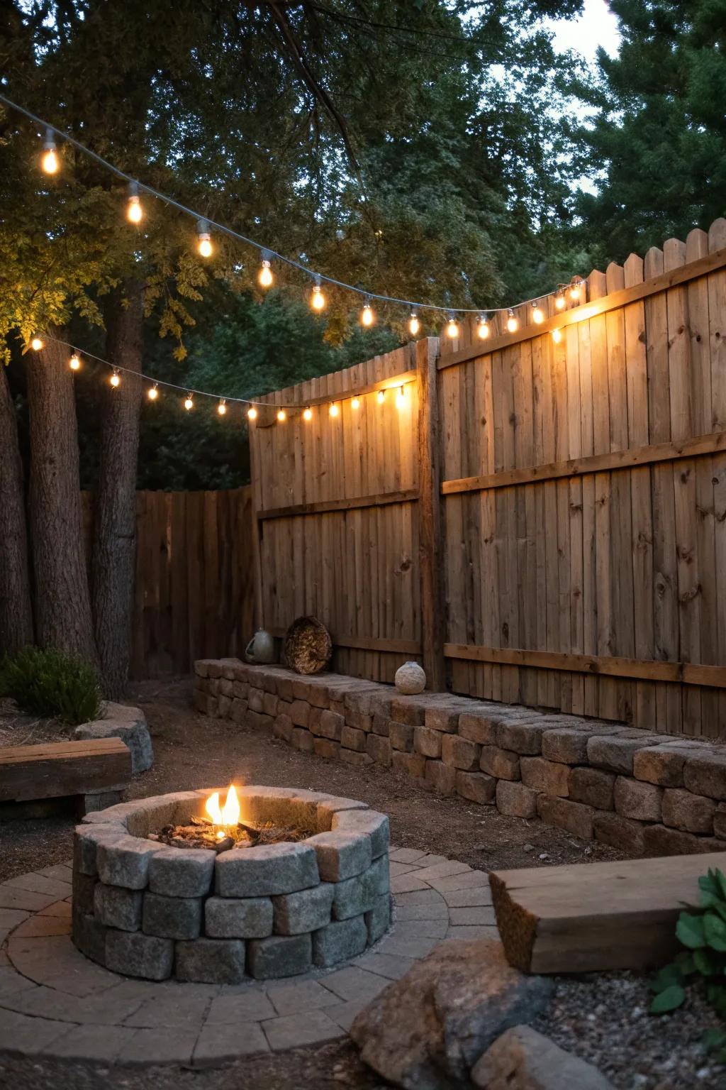 A rustic fence furnishes an alluring backdrop for sparkle strands.