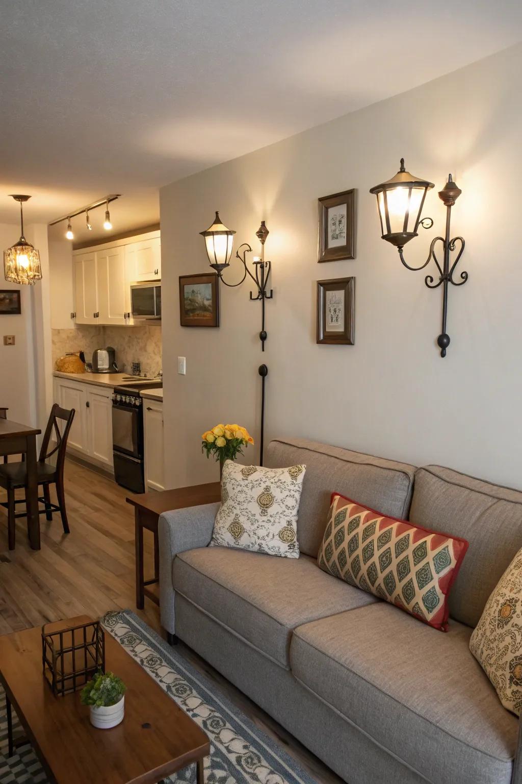 Wall sconces free up floor space and offer stylish lighting.