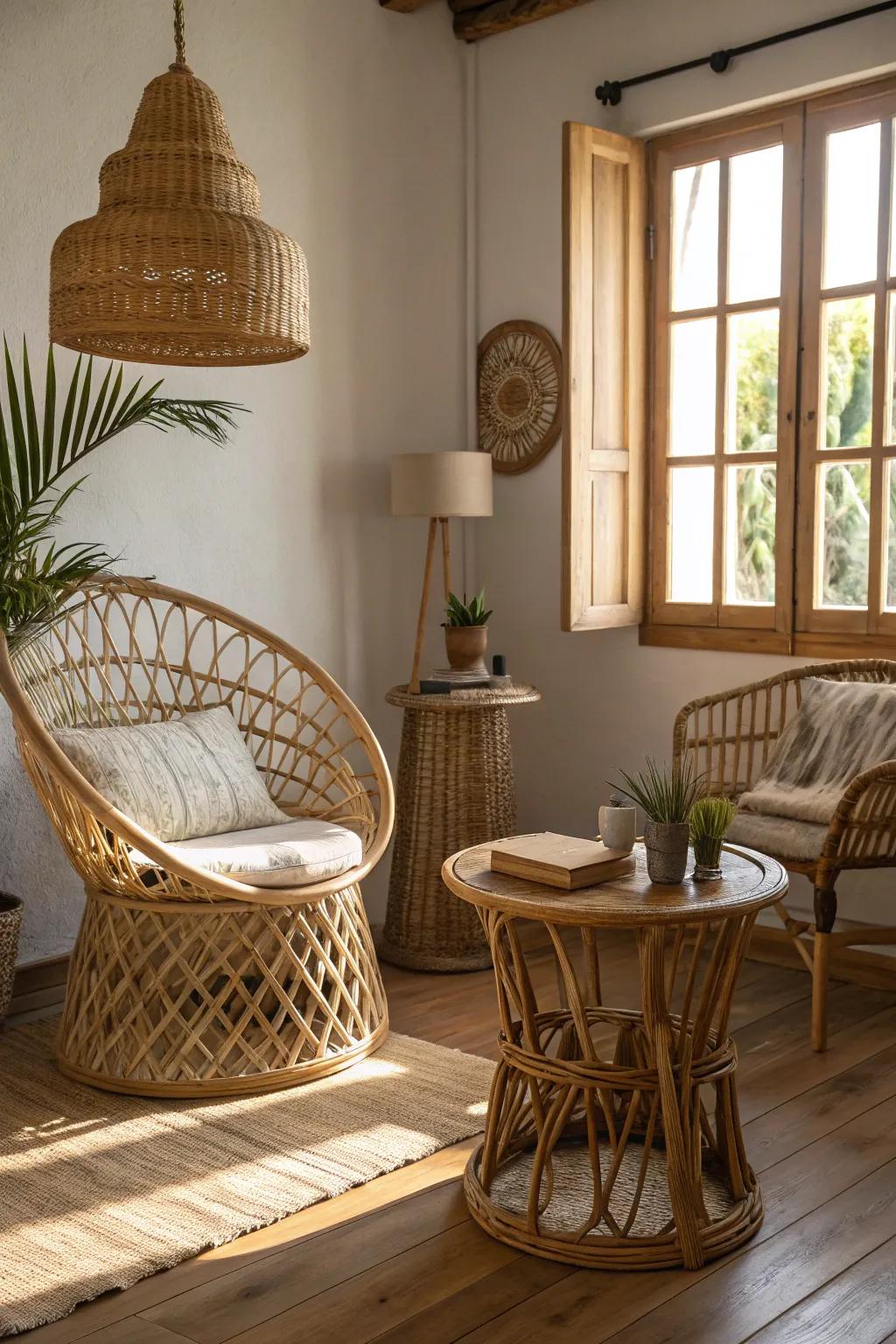 Eco-conscious materials impart warmth and texture.