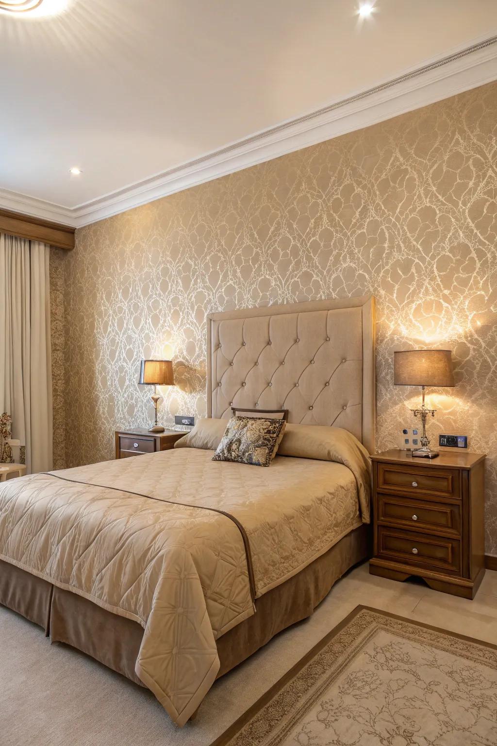 Wall covering appends interest and feel to the space.