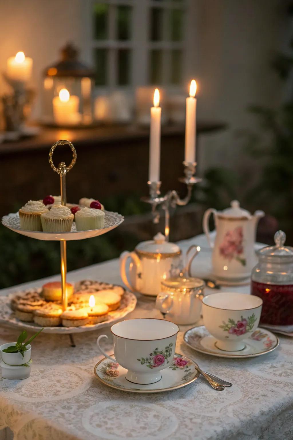 Candles offer a welcoming and warm glow to the tea gathering.