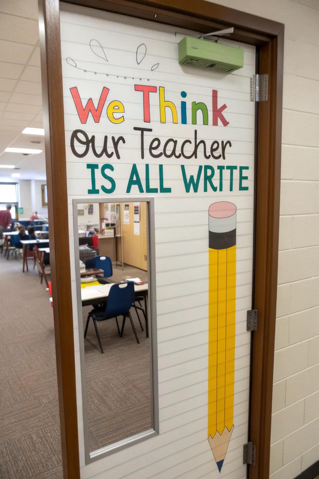 Celebrate writing and creativity with a stationery-themed door.