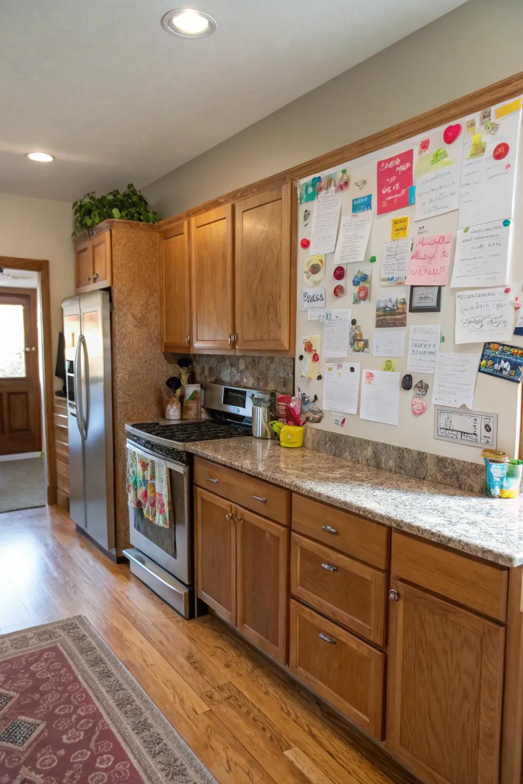 A magnetic wall in the kitchen provides a playful and practical area.