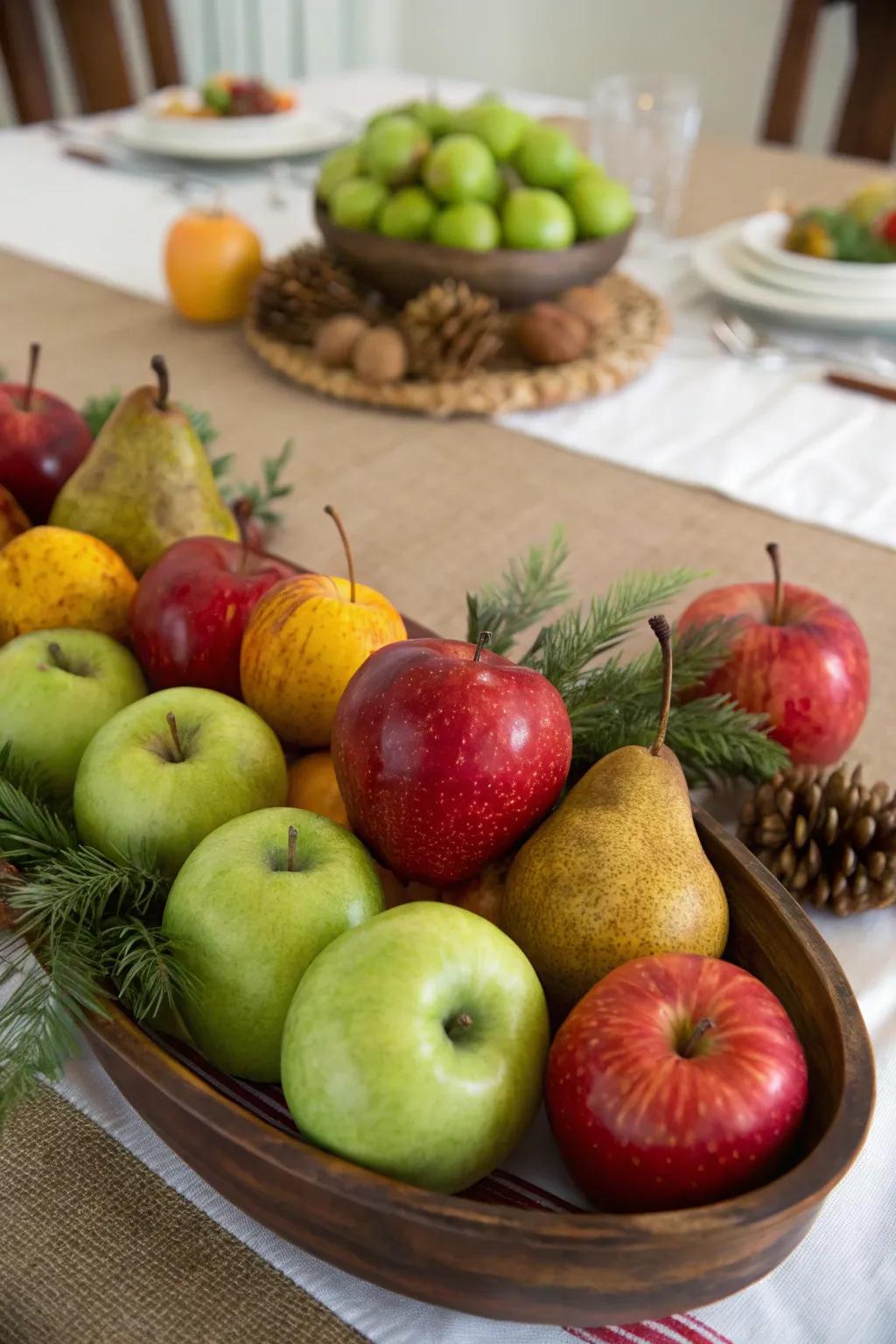 Seasonal fruits introduce a burst of color and a hint of nature.