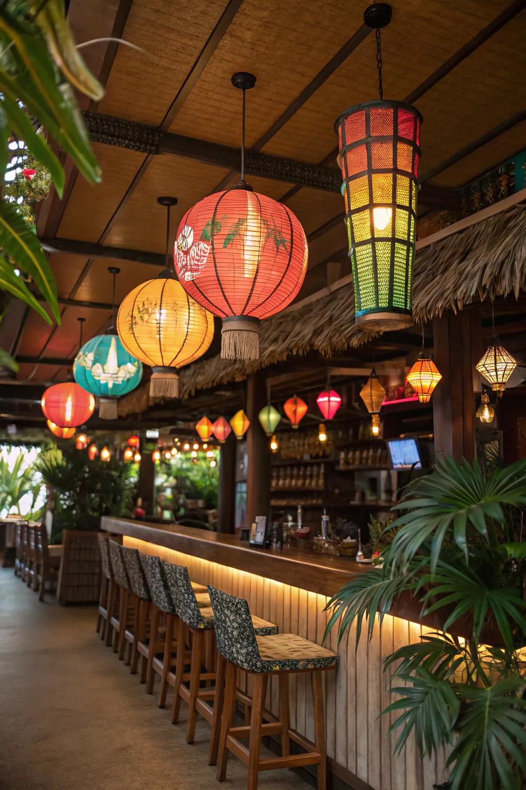 A festive and colorful aspect is brought in with hanging lanterns.