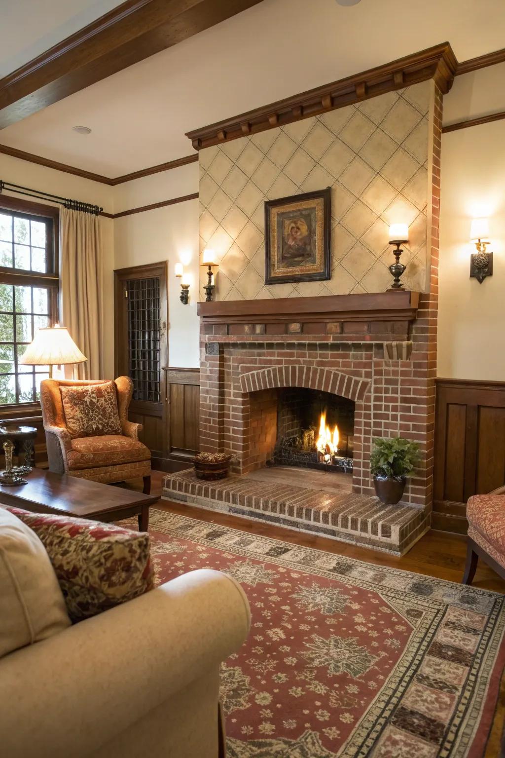 Ageless brick tiles present timeless charm and warmth.